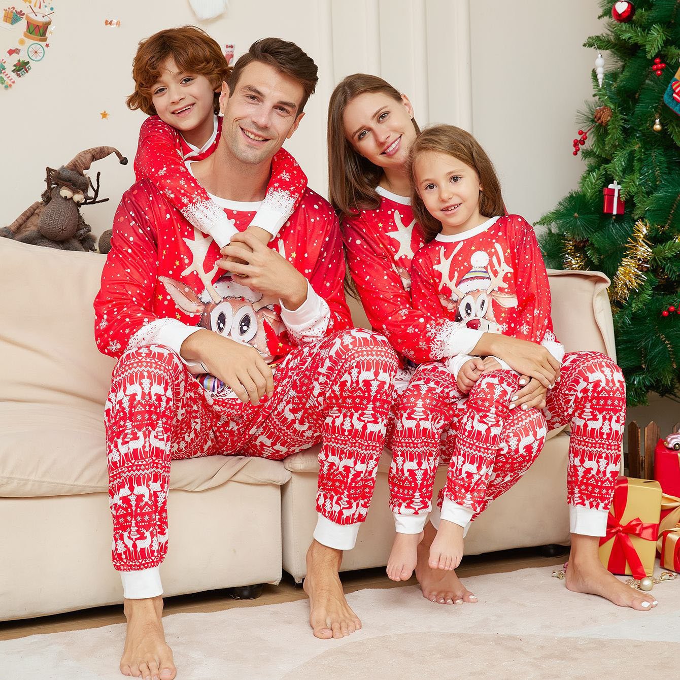 Christmas Reindeer Print Family Couples Matching Pajamas Party Sets - ciclove