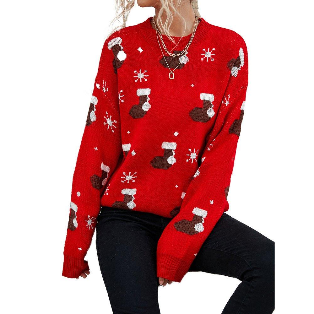 Christmas Women's Top Loose Knit Sweater for Outer Wear