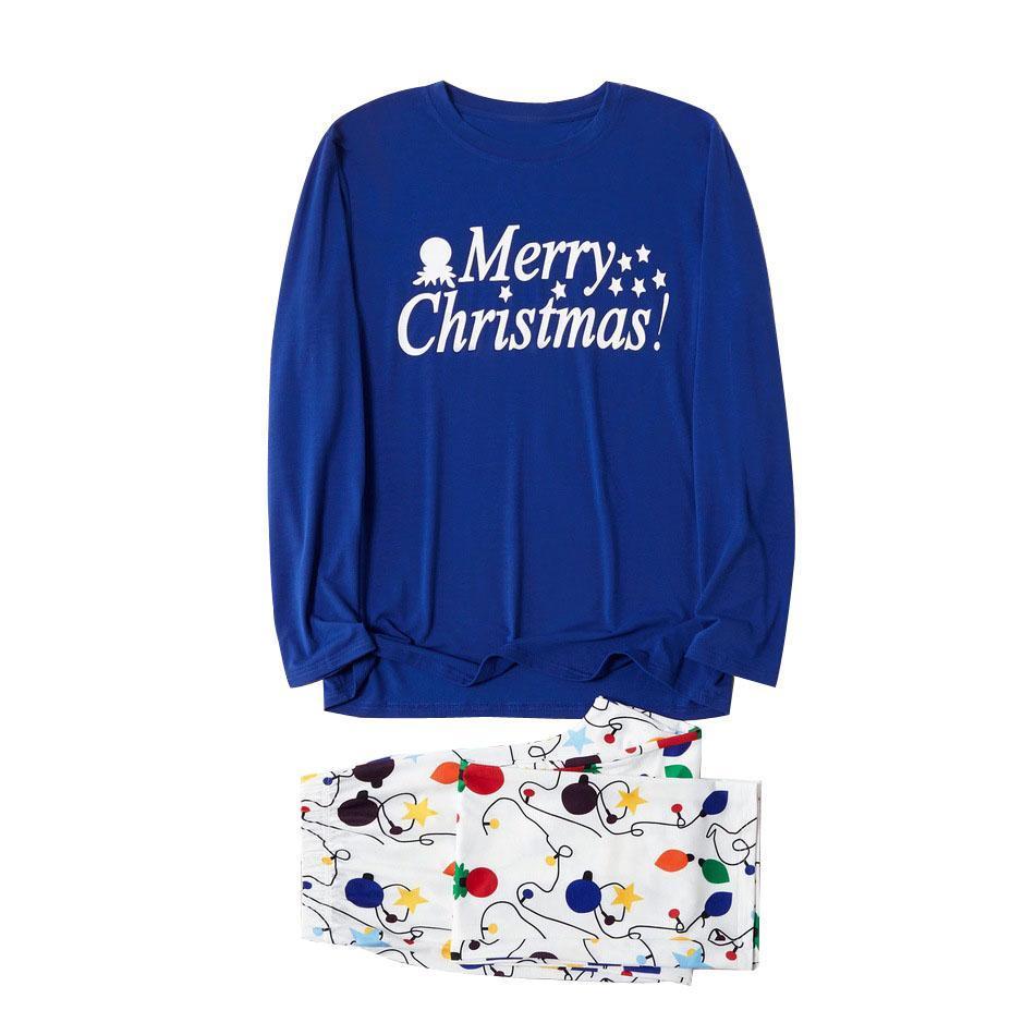 Family Matching Merry Christmas Colorful Lantern Pajamas Sets Xmas Ugly Pajamas Warm Sleepwear