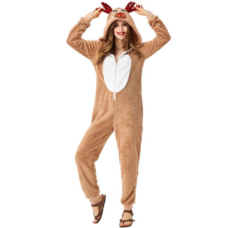 Women Animal Reindeer Christmas Rudolph Deer Jumpsuit Costume Onesies Adult Party Pajamas