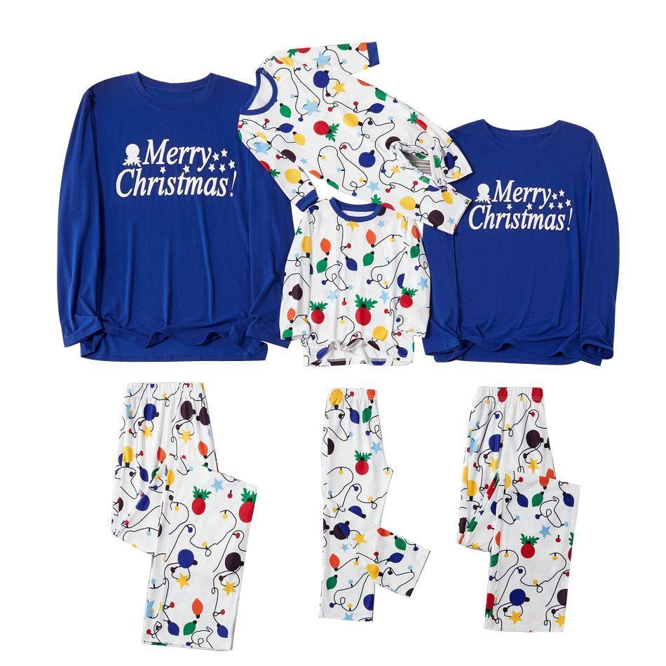 Family Matching Merry Christmas Colorful Lantern Pajamas Sets Xmas Ugly Pajamas Warm Sleepwear