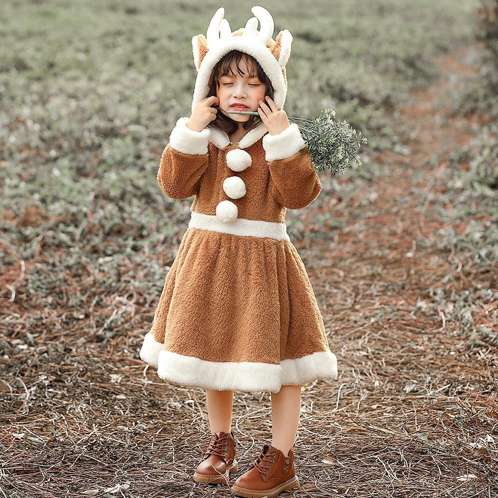 Coral Fleece Kids' Elk Skirt Christmas Dresses - ciclove