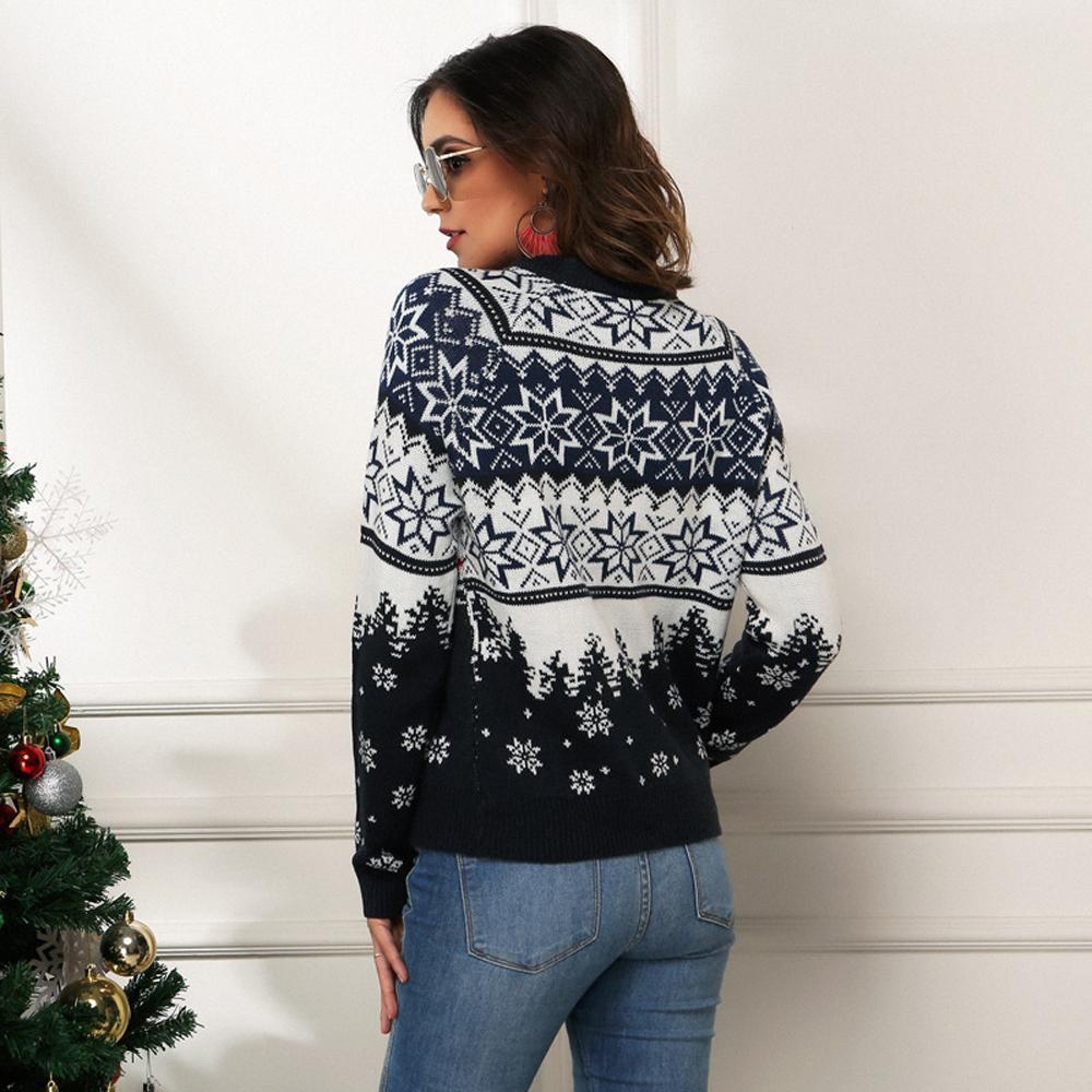 Christmas Snowflake Long Sleeve Jacquard Pullover Women Ugly Christmas Sweaters - ciclove